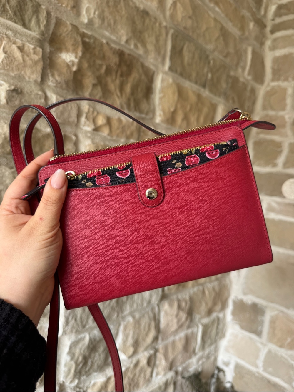 SET Kate SpadeWomen’s Red Crossbody Bag with Floral Card Holder INCLUDED l